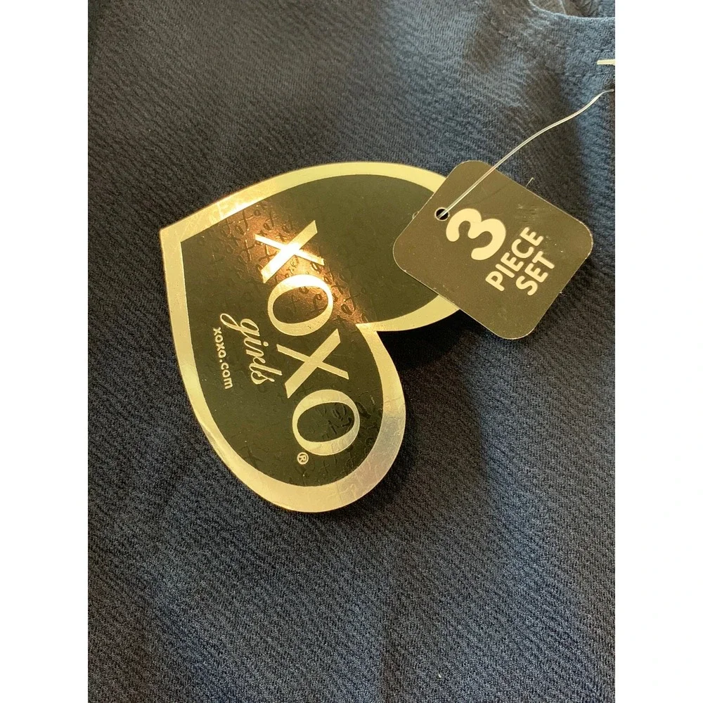 XOXO Girls 3 Piece Set New with Tags Vest Leggings Top 6X Navy Gold Denim Cream